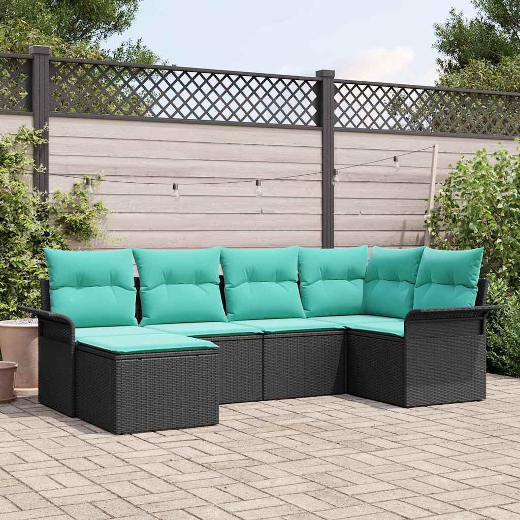 Set Divano da Giardino con archiviazione 6 pcs Nero polyrattan | homemem39