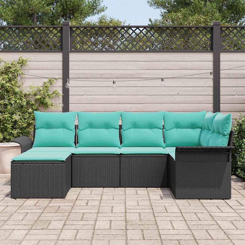Set Divano da Giardino con archiviazione 6 pcs Nero polyrattan | homemem39