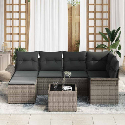 Set Divano da Giardino 7 pcs Grigio polyrattan | homemem39