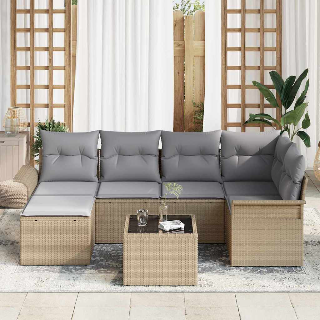 Set Divano da Giardino con cuscino 7 pcs Beige Poly Rattan | homemem39