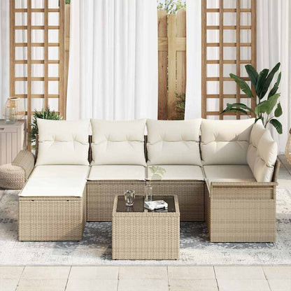 Set Divano da Giardino con archiviazione 7 pcs Beige polyrattan | homemem39
