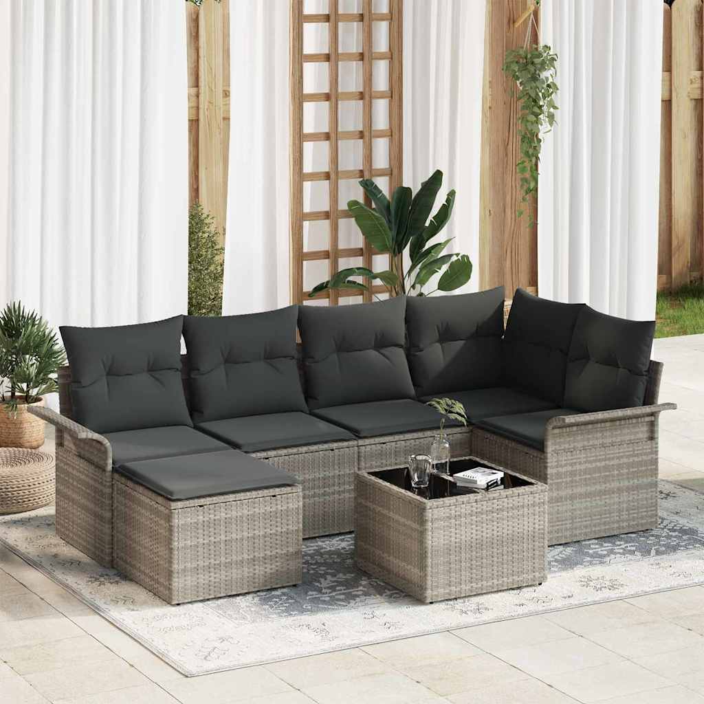 Set Divano da Giardino 7 pcs Grigio chiaro polyrattan | homemem39