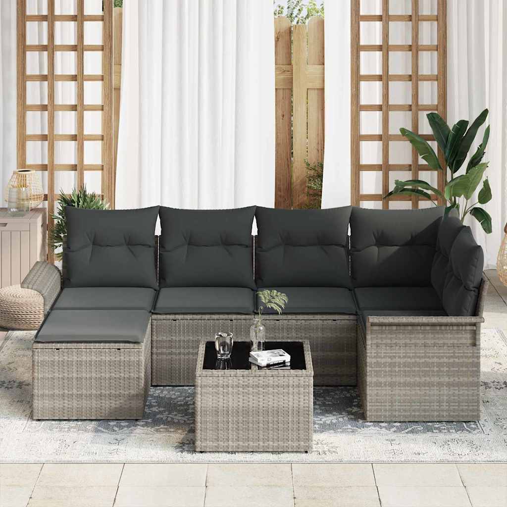 Set Divano da Giardino 7 pcs Grigio chiaro polyrattan | homemem39