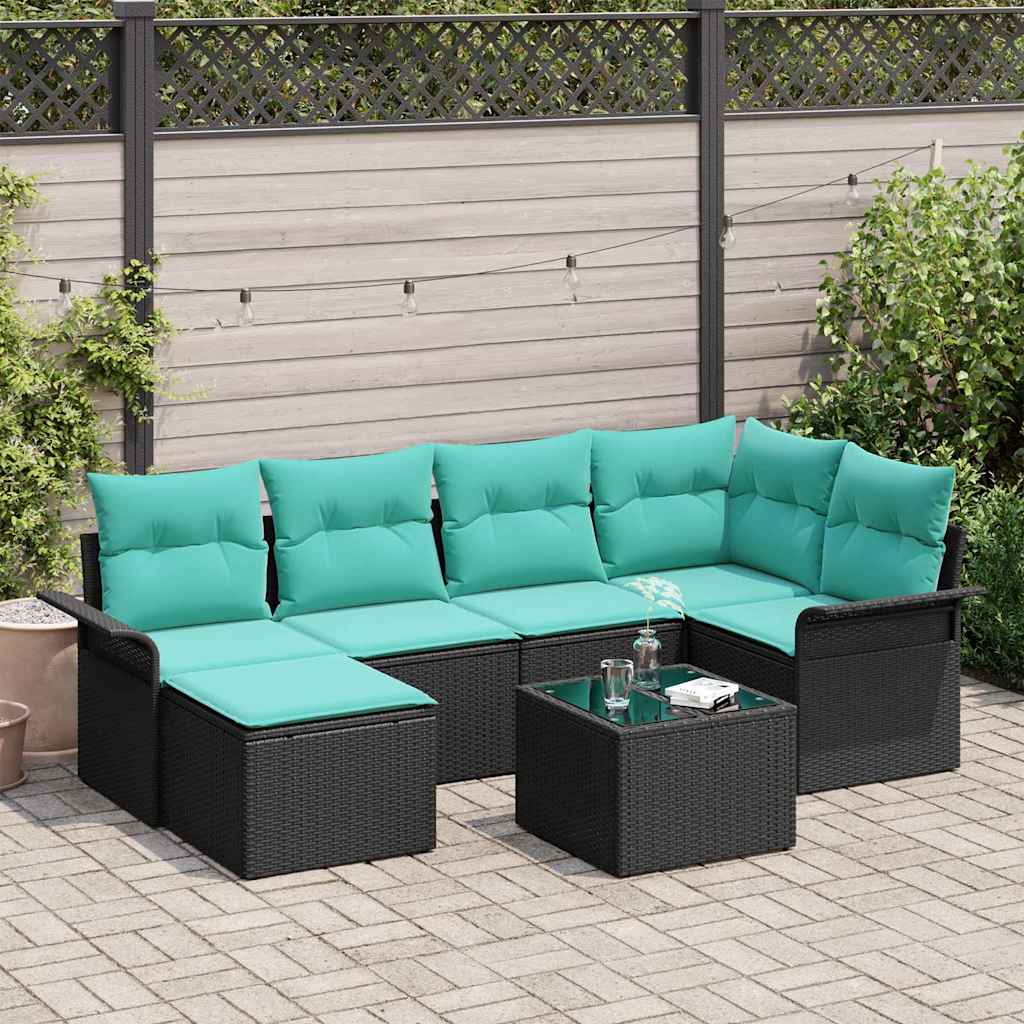 Set Divano da Giardino con archiviazione 7 pcs Nero polyrattan | homemem39