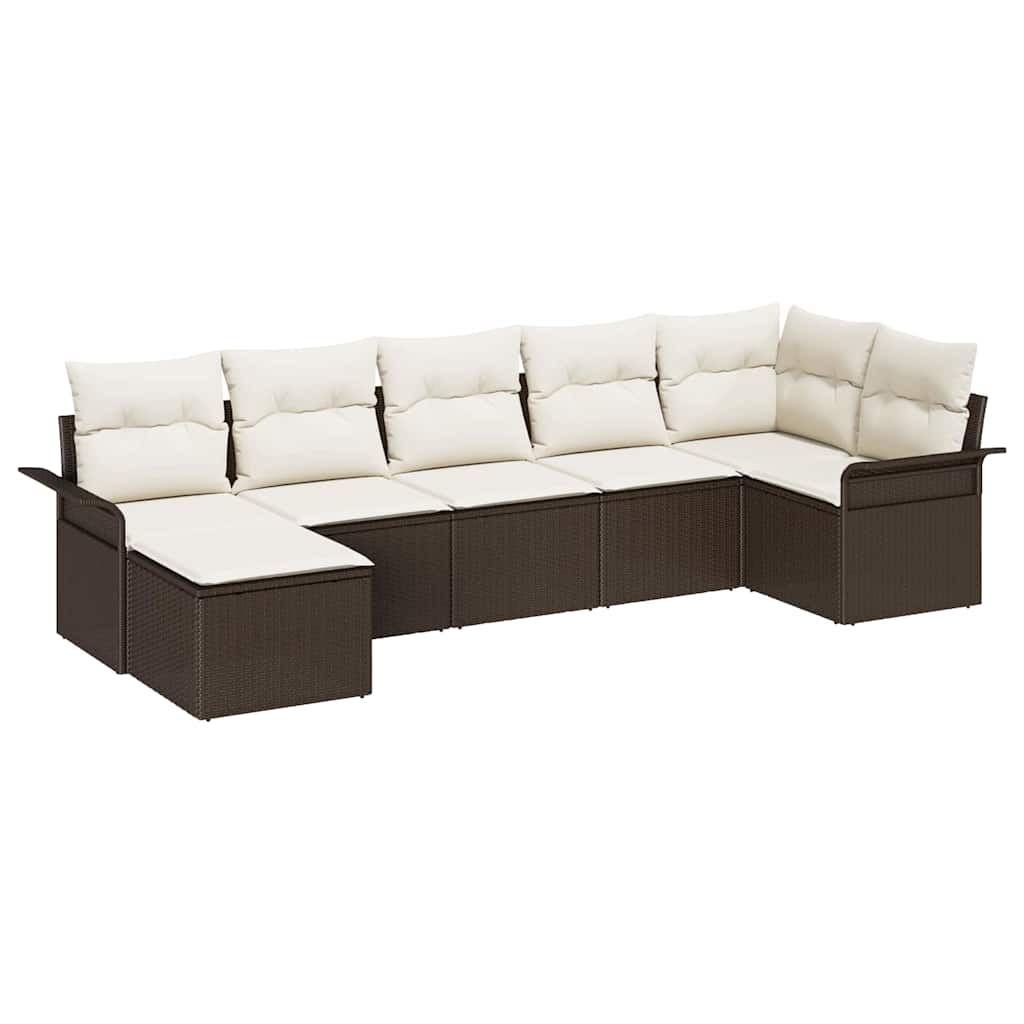 Set Divano da Giardino con cuscino 7 pcs Marrone Poly Rattan | homemem39