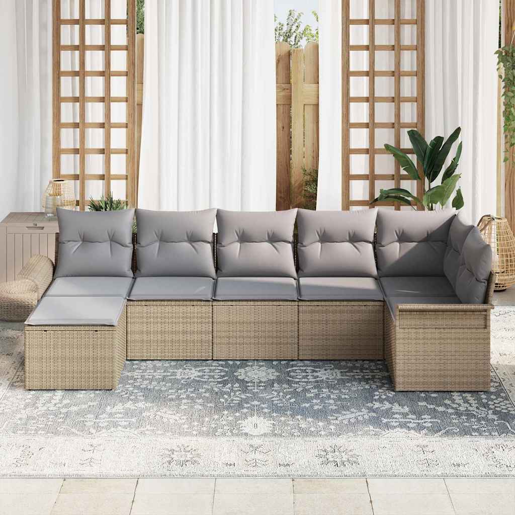 Set Divano da Giardino con archiviazione 7 pcs Beige polyrattan | homemem39