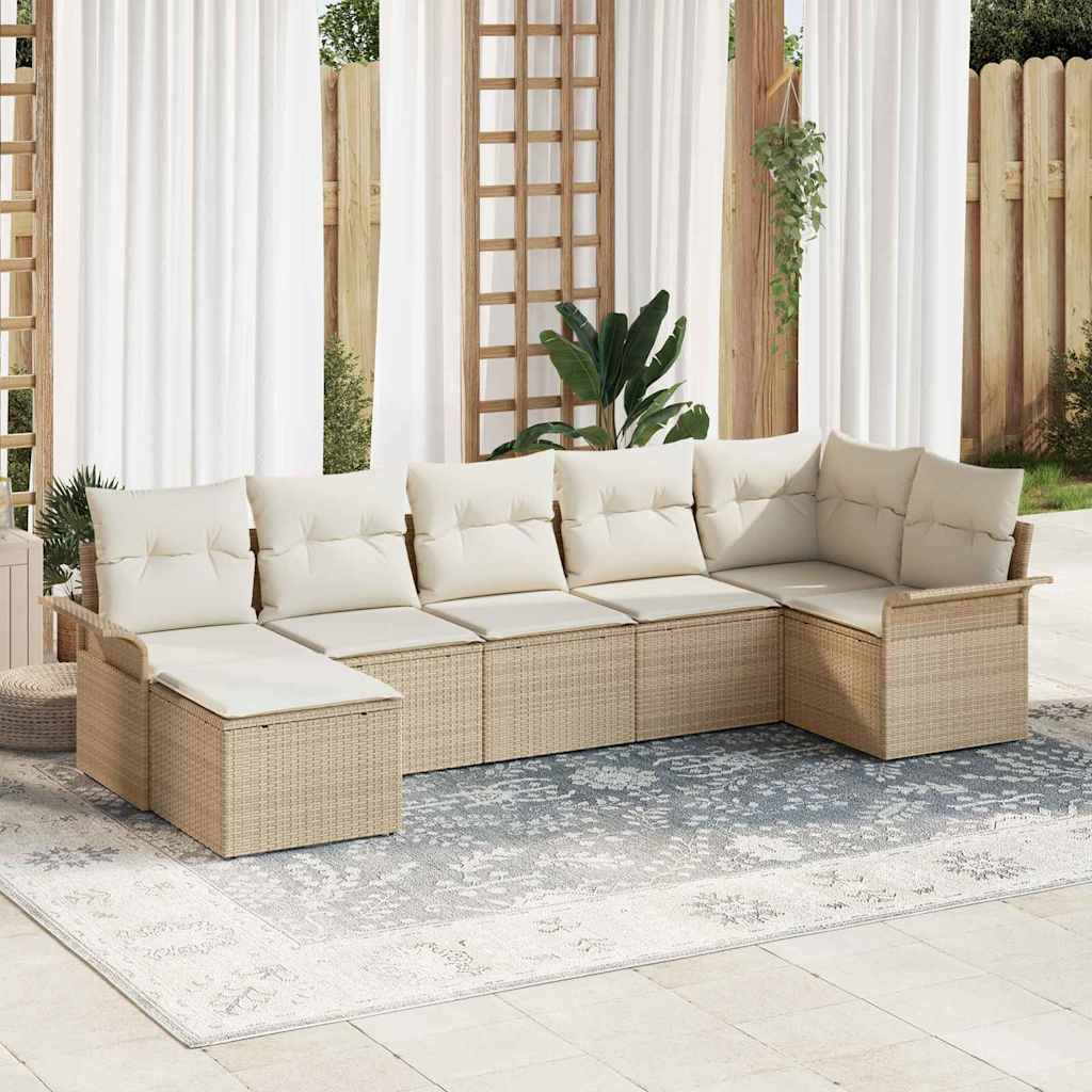 Set Divano da Giardino con cuscino 7 pcs Beige Poly Rattan | homemem39