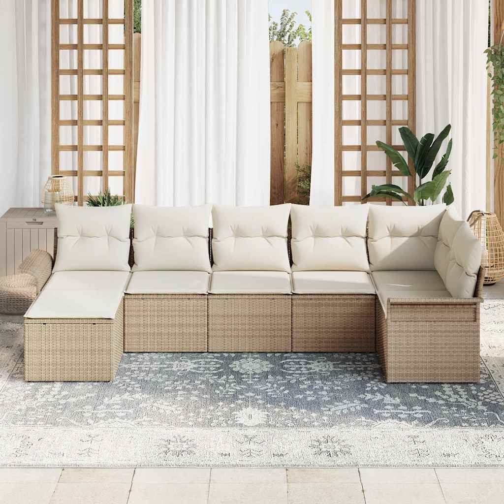 Set Divano da Giardino con cuscino 7 pcs Beige Poly Rattan | homemem39