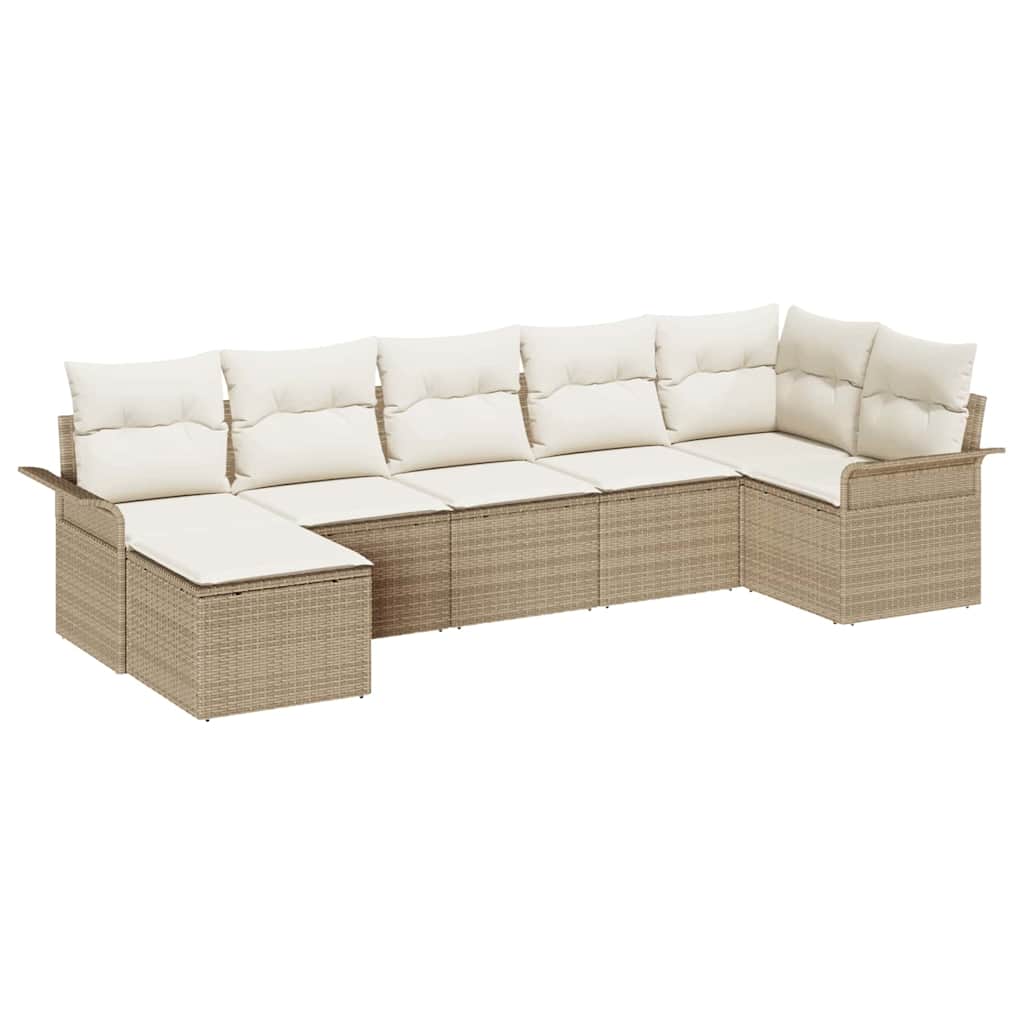Set Divano da Giardino con cuscino 7 pcs Beige Poly Rattan | homemem39