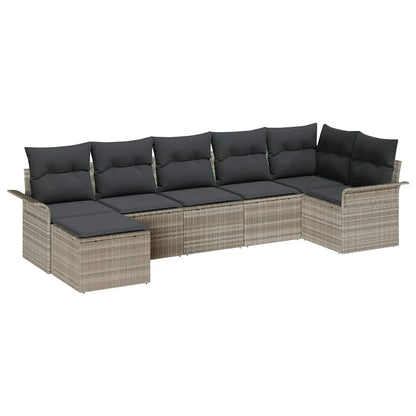 Set Divano da Giardino 7 pcs Grigio chiaro Poly Rattan | homemem39