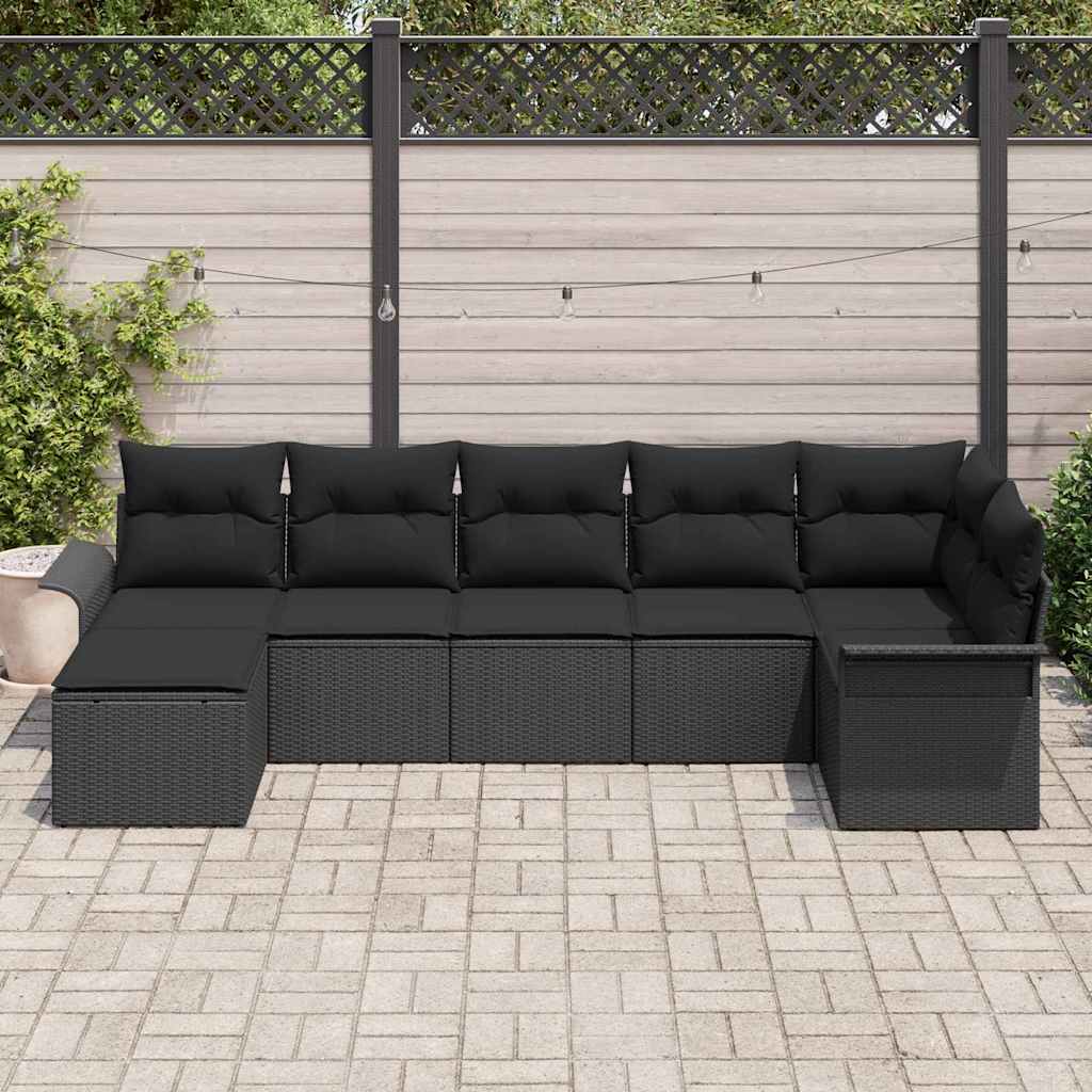 Set Divano da Giardino con archiviazione 7 pcs Nero polyrattan | homemem39