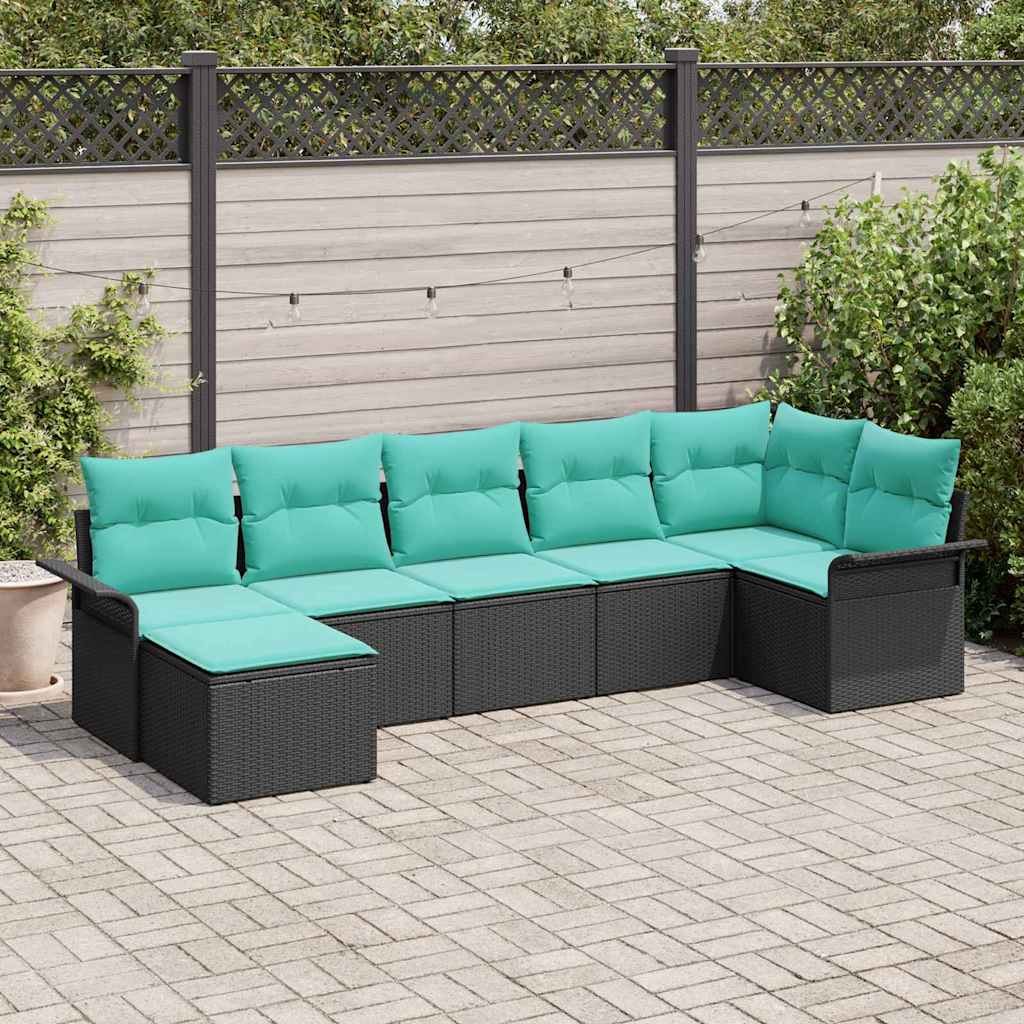 Set Divano da Giardino con archiviazione 7 pcs Nero polyrattan | homemem39