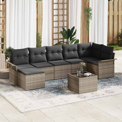 Set Divano da Giardino con cuscino 8 pcs Grigio Poly Rattan