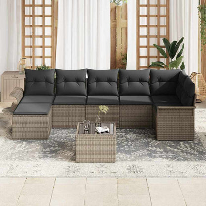 Set Divano da Giardino con cuscino 8 pcs Grigio Poly Rattan