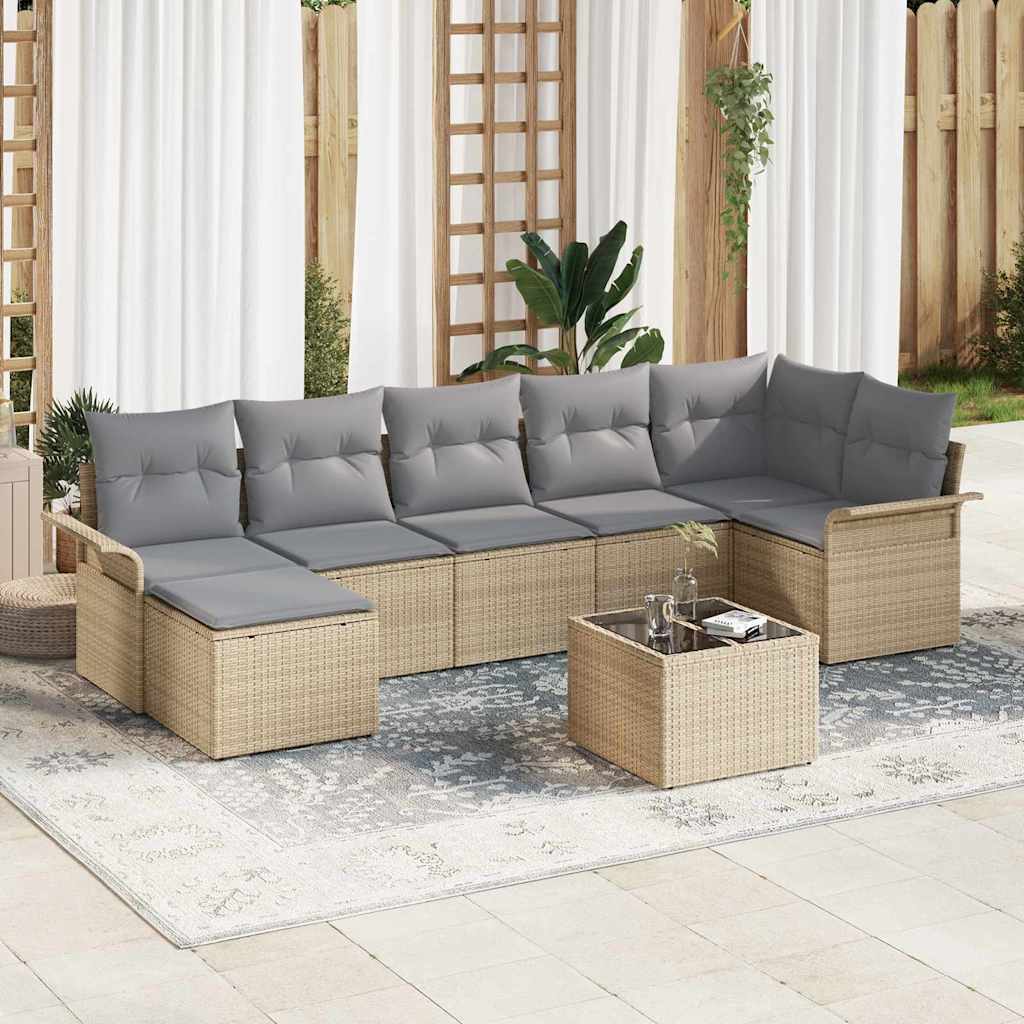 Set Divano da Giardino con cuscino 8 pcs Beige Poly Rattan | homemem39