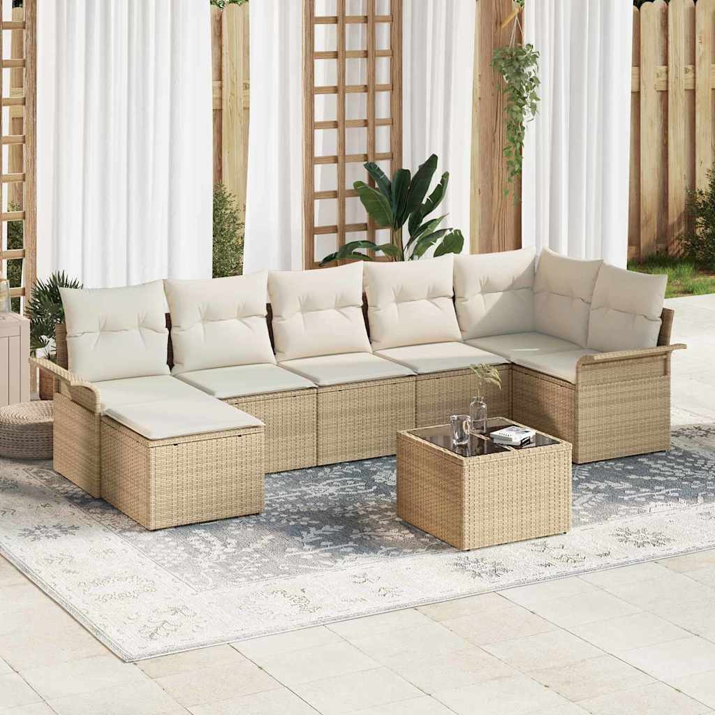 Set Divano da Giardino con cuscino 8 pcs Beige Poly Rattan | homemem39