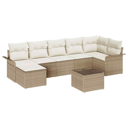 Set Divano da Giardino con cuscino 8 pcs Beige Poly Rattan | homemem39