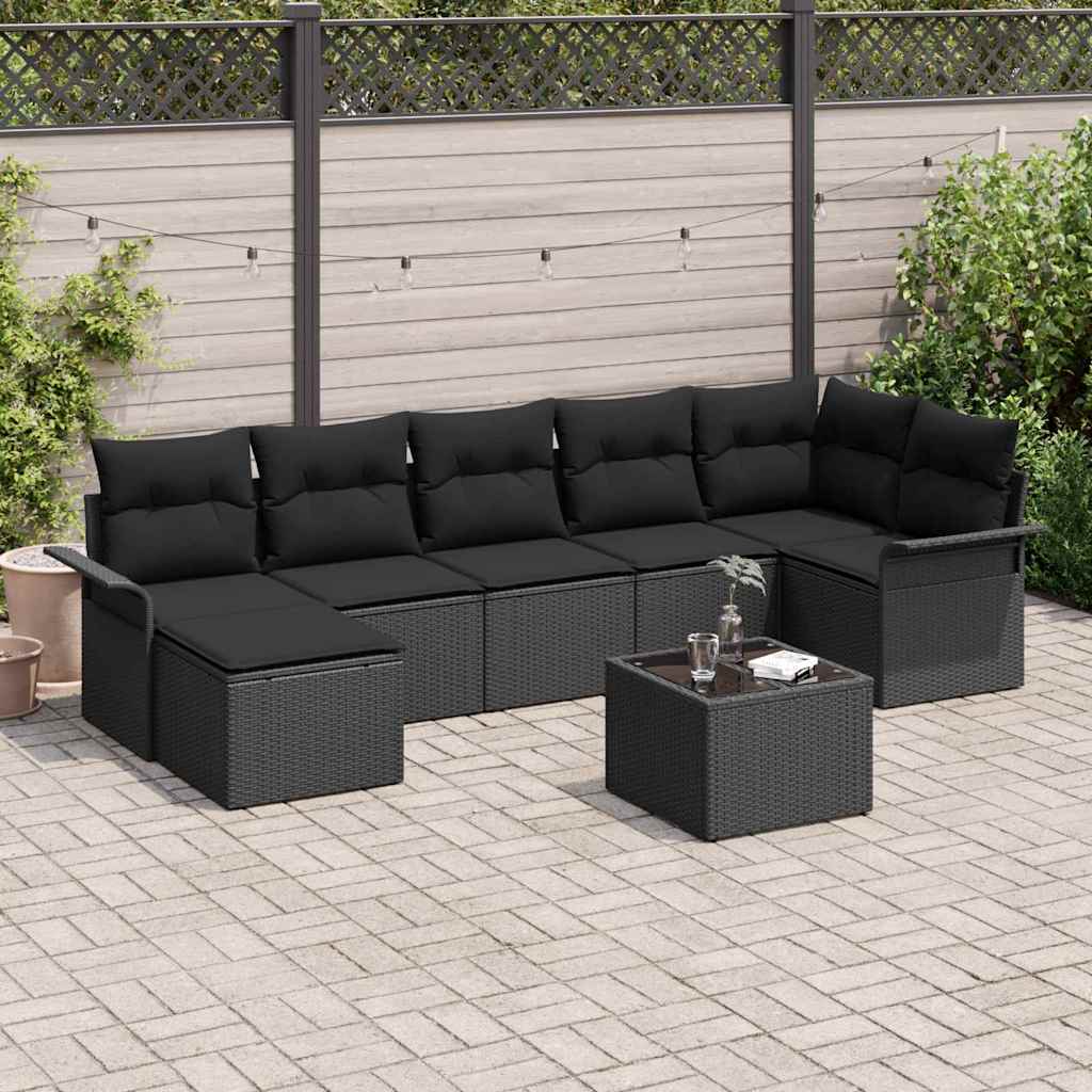Set Divano da Giardino con archiviazione 8 pcs Nero polyrattan | homemem39