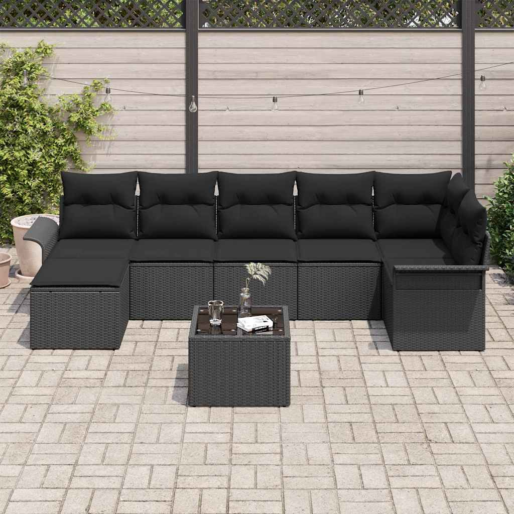 Set Divano da Giardino con archiviazione 8 pcs Nero polyrattan | homemem39