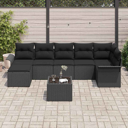 Set Divano da Giardino con archiviazione 8 pcs Nero polyrattan | homemem39