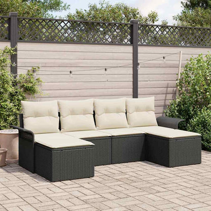 Set Divano da Giardino con archiviazione 6 pcs Nero polyrattan | homemem39