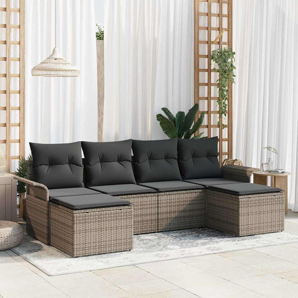 Set Divano da Giardino 6 pcs Grigio polyrattan | homemem39