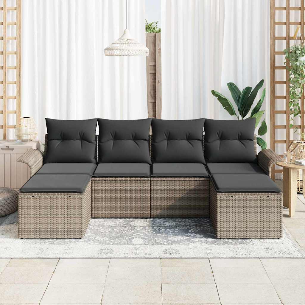 Set Divano da Giardino 6 pcs Grigio polyrattan