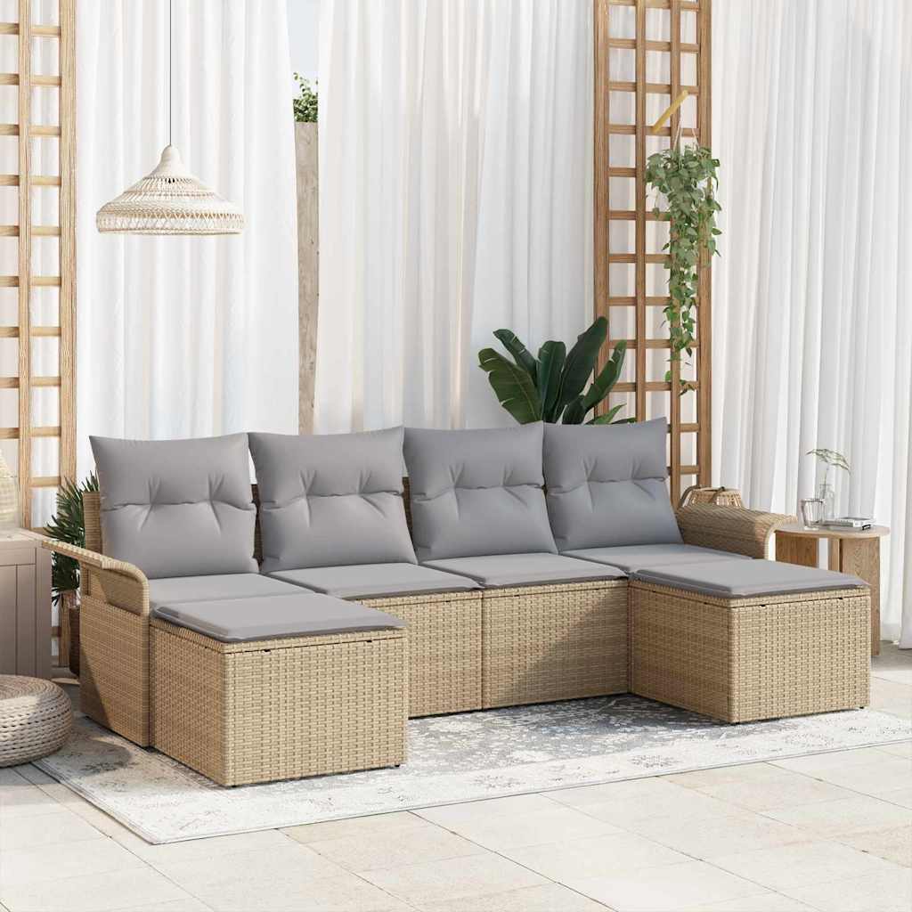 Set Divano da Giardino con archiviazione 6 pcs Beige polyrattan | homemem39