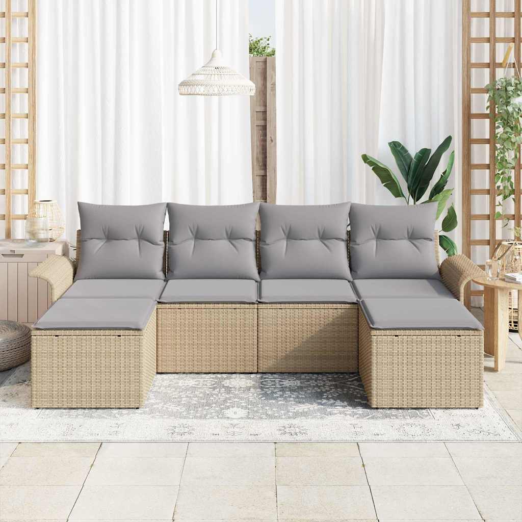Set Divano da Giardino con archiviazione 6 pcs Beige polyrattan | homemem39