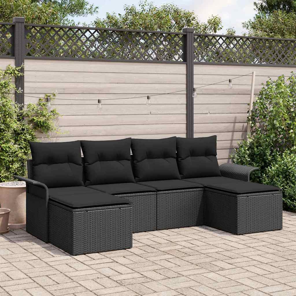 Set Divano da Giardino con archiviazione 6 pcs Nero polyrattan | homemem39