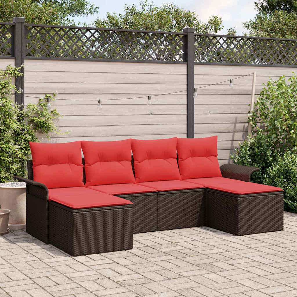 Set Divano da Giardino con cuscino 6 pcs Marrone Poly Rattan | homemem39