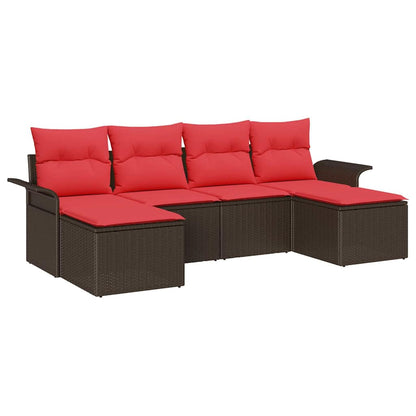 Set Divano da Giardino con cuscino 6 pcs Marrone Poly Rattan | homemem39
