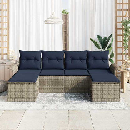 Set Divano da Giardino con cuscino 6 pcs Grigio Poly Rattan | homemem39
