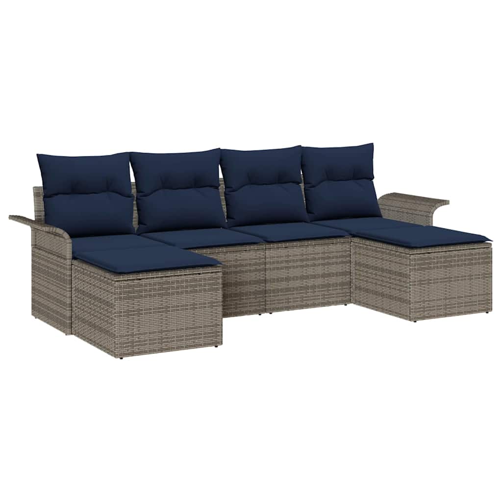 Set Divano da Giardino con cuscino 6 pcs Grigio Poly Rattan | homemem39