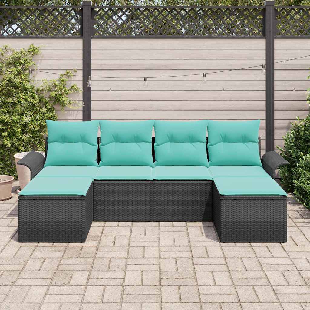 Set Divano da Giardino con cuscino 6 pcs Nero Poly Rattan | homemem39