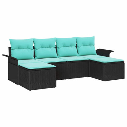 Set Divano da Giardino con cuscino 6 pcs Nero Poly Rattan | homemem39