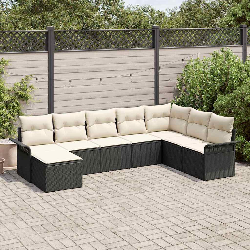 Set Divano da Giardino con cuscino 8 pcs Nero Poly Rattan | homemem39