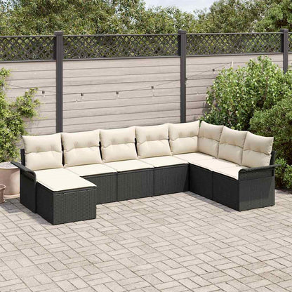 Set Divano da Giardino con cuscino 8 pcs Nero Poly Rattan | homemem39