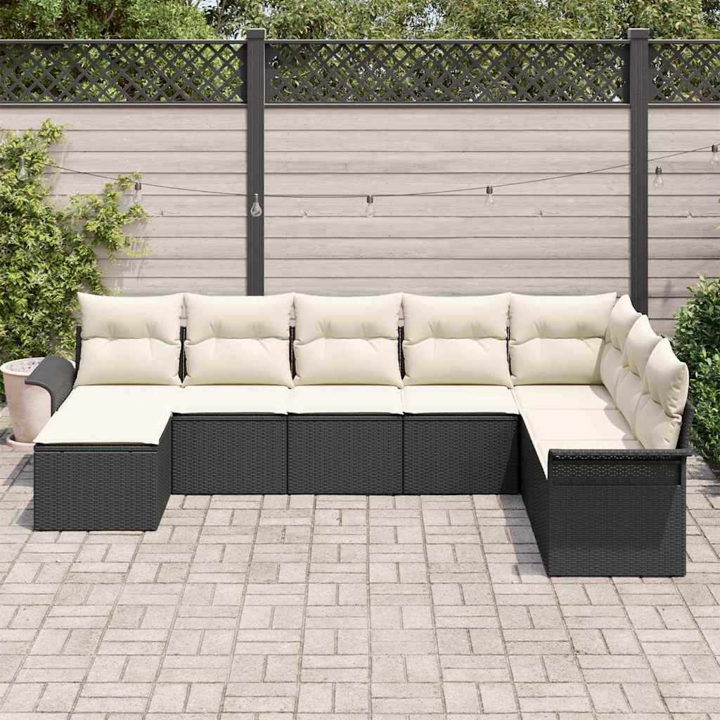 Set Divano da Giardino con cuscino 8 pcs Nero Poly Rattan | homemem39