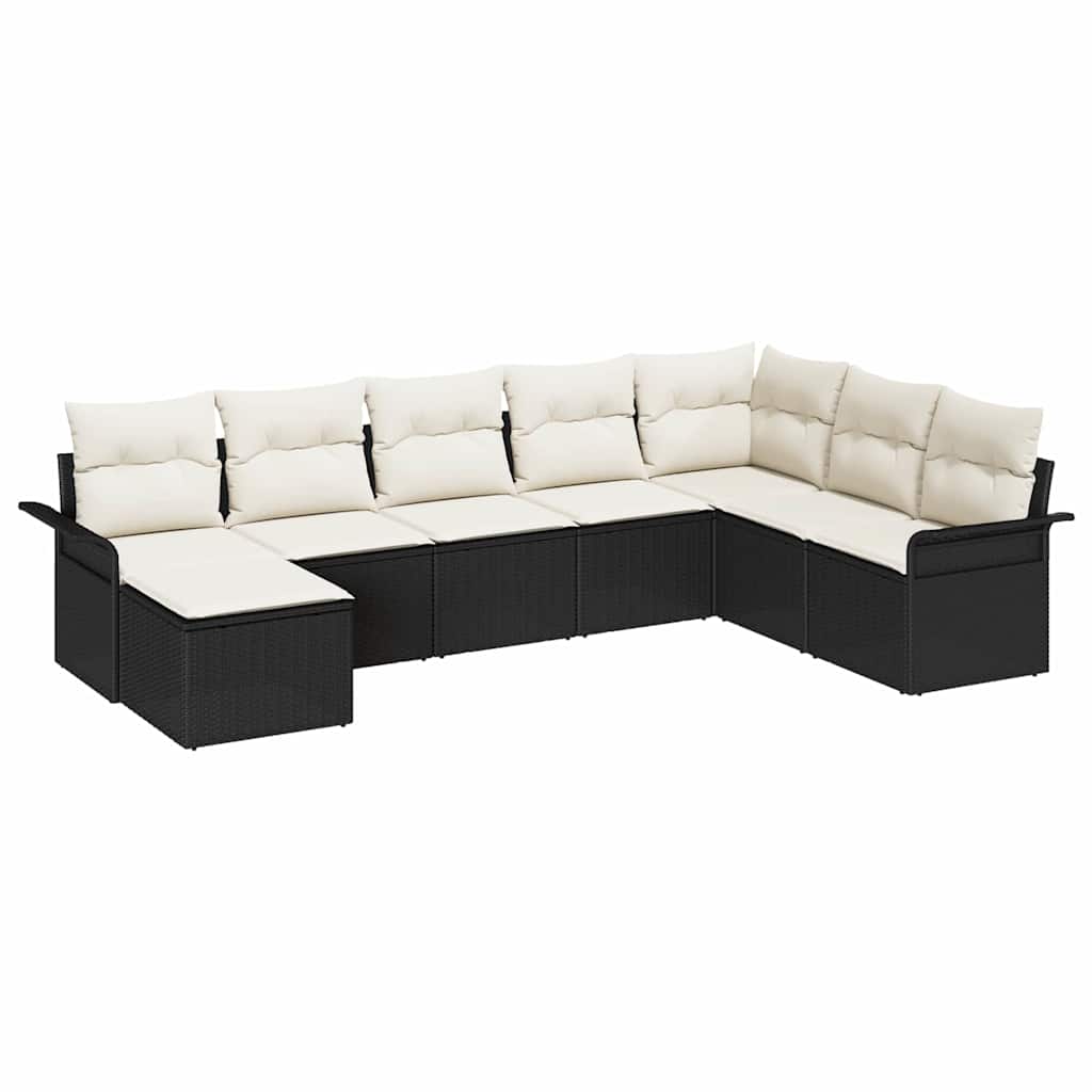 Set Divano da Giardino con cuscino 8 pcs Nero Poly Rattan | homemem39