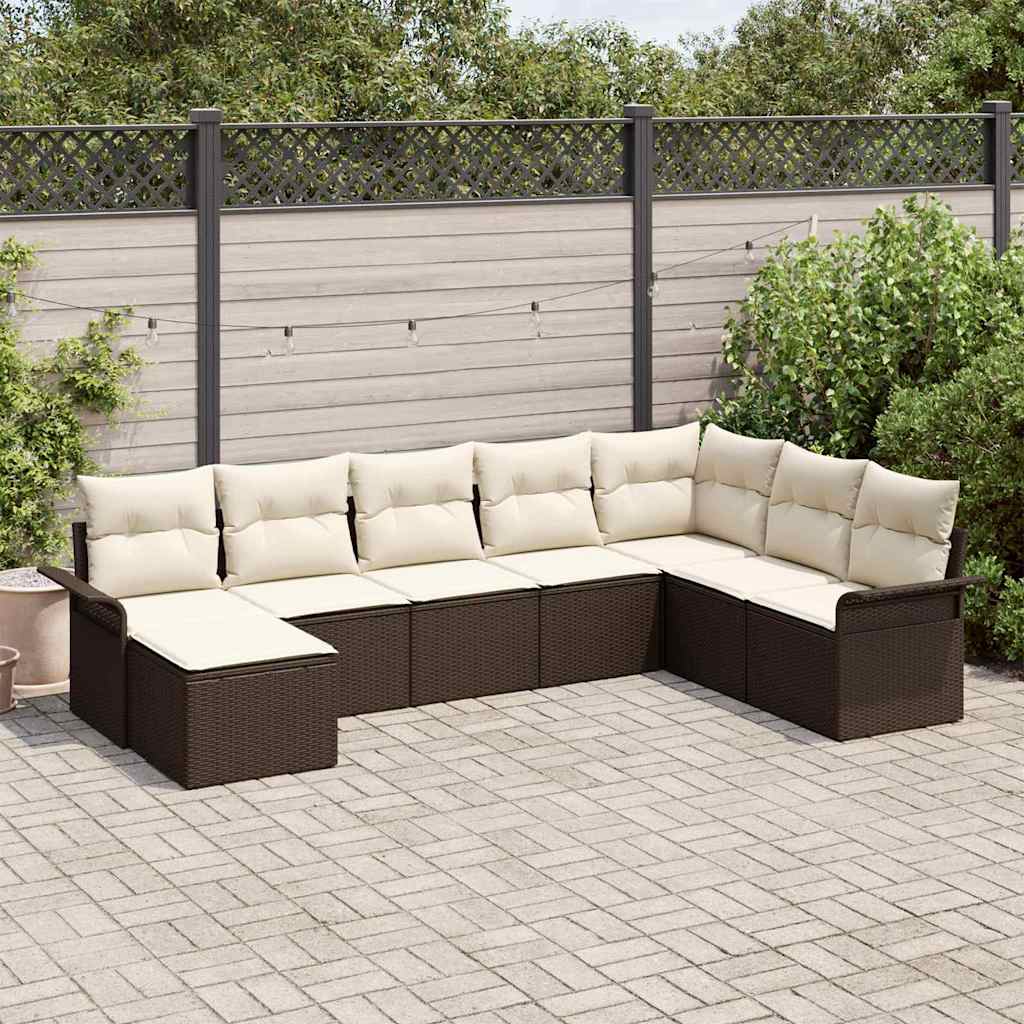 Set Divano da Giardino con cuscino 8 pcs Marrone Poly Rattan | homemem39
