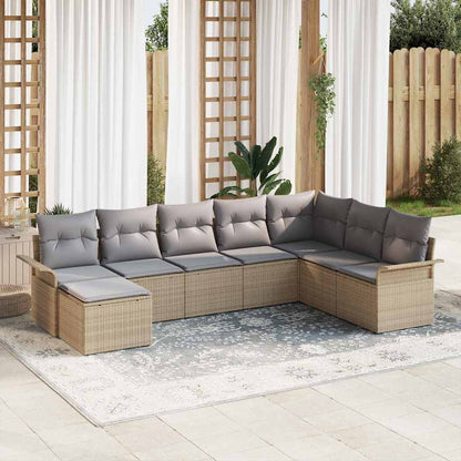Set Divano da Giardino con cuscino 8 pcs Beige Poly Rattan | homemem39