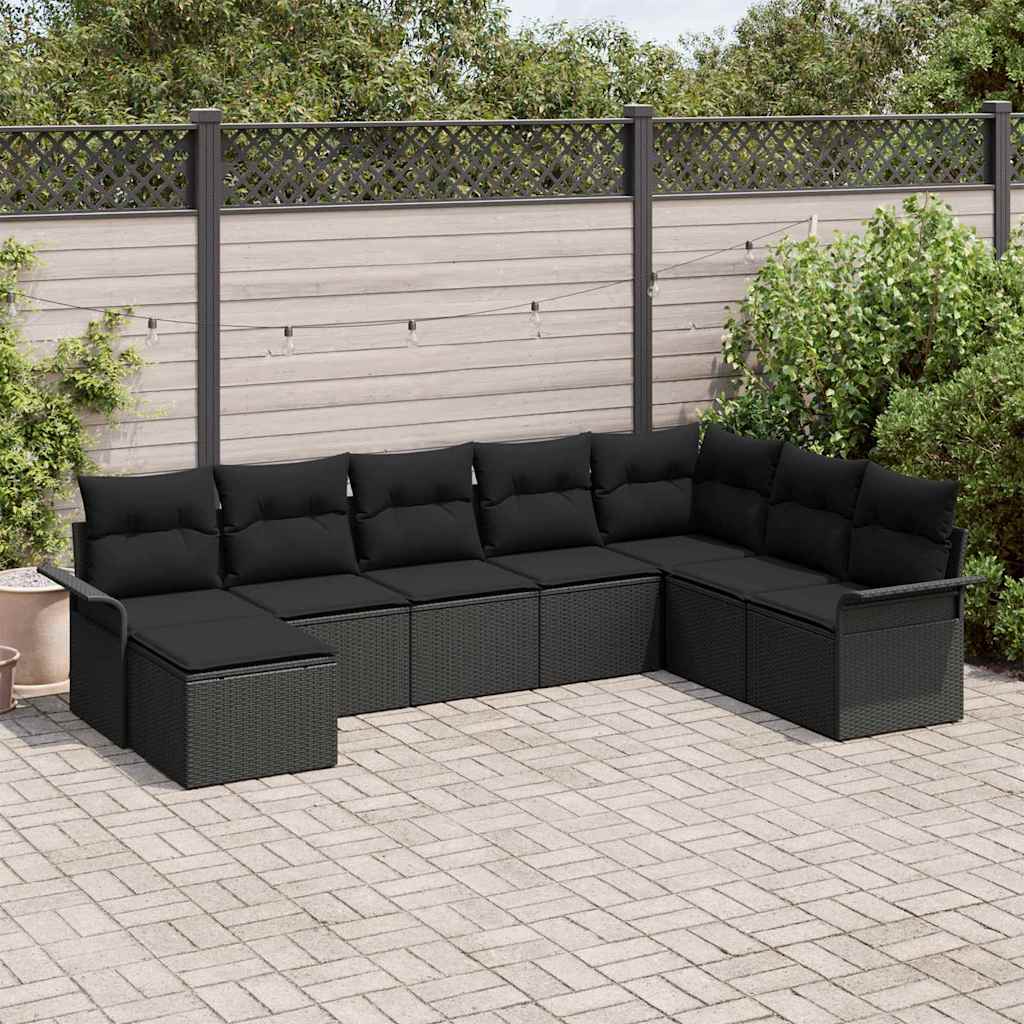 Set Divano da Giardino con cuscino 8 pcs Nero Poly Rattan | homemem39