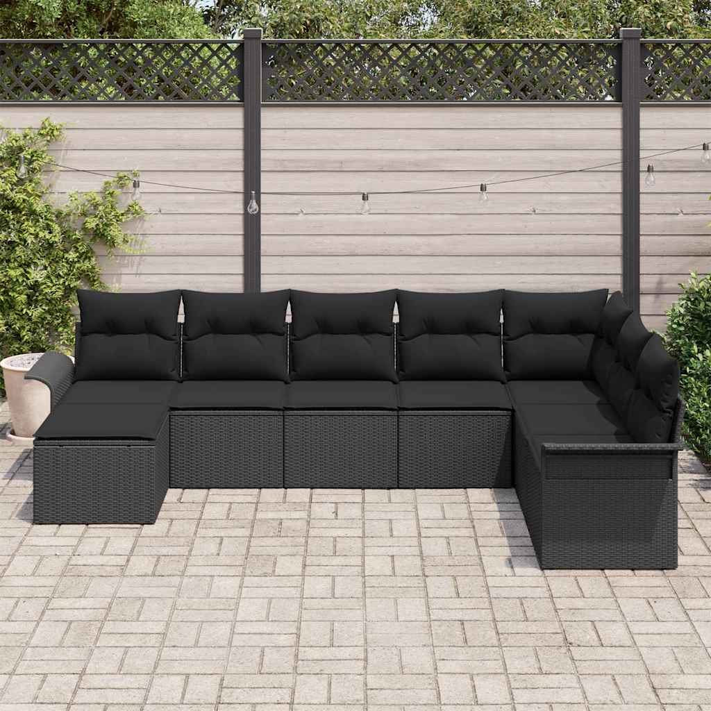 Set Divano da Giardino con cuscino 8 pcs Nero Poly Rattan | homemem39