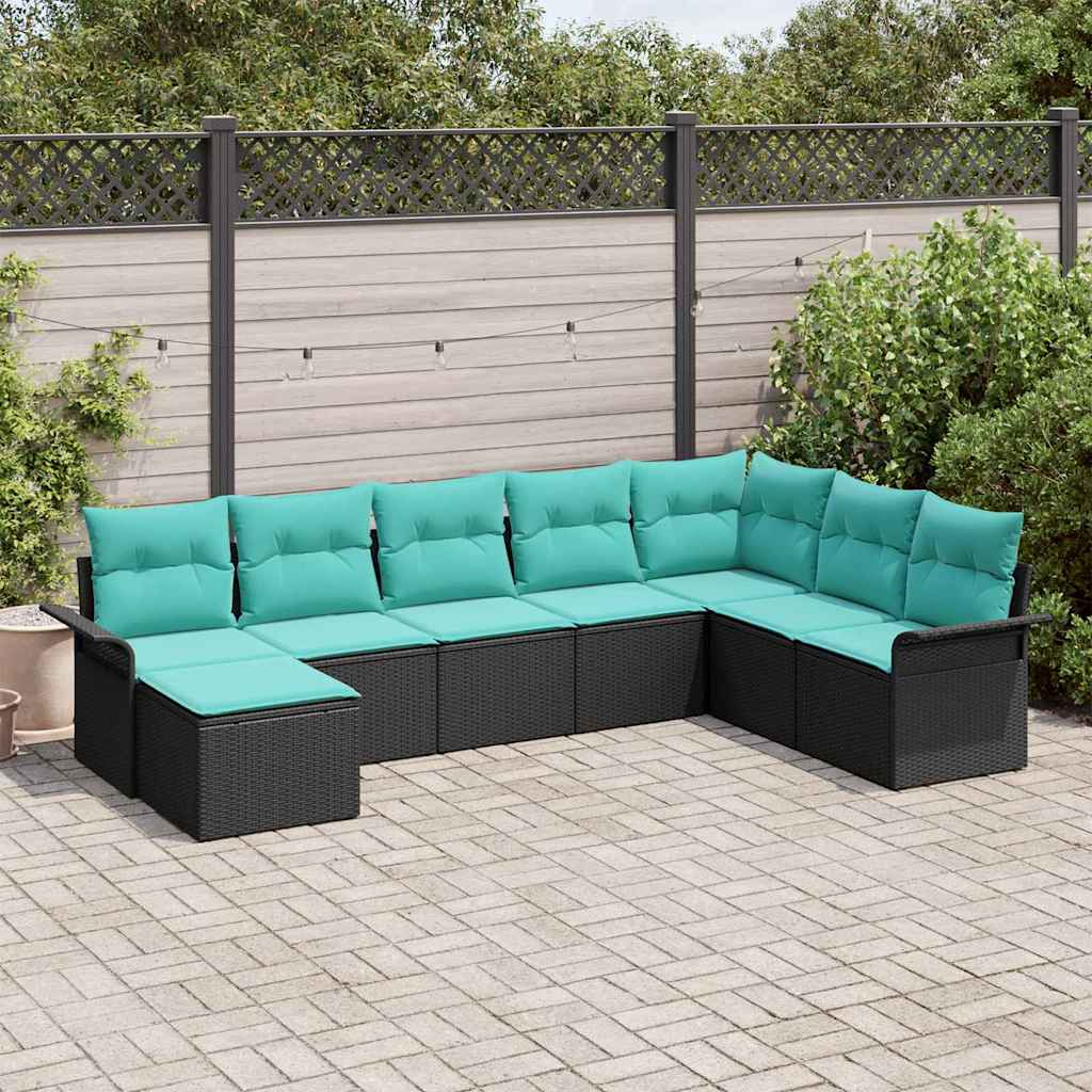 Set Divano da Giardino con cuscino 8 pcs Nero Poly Rattan