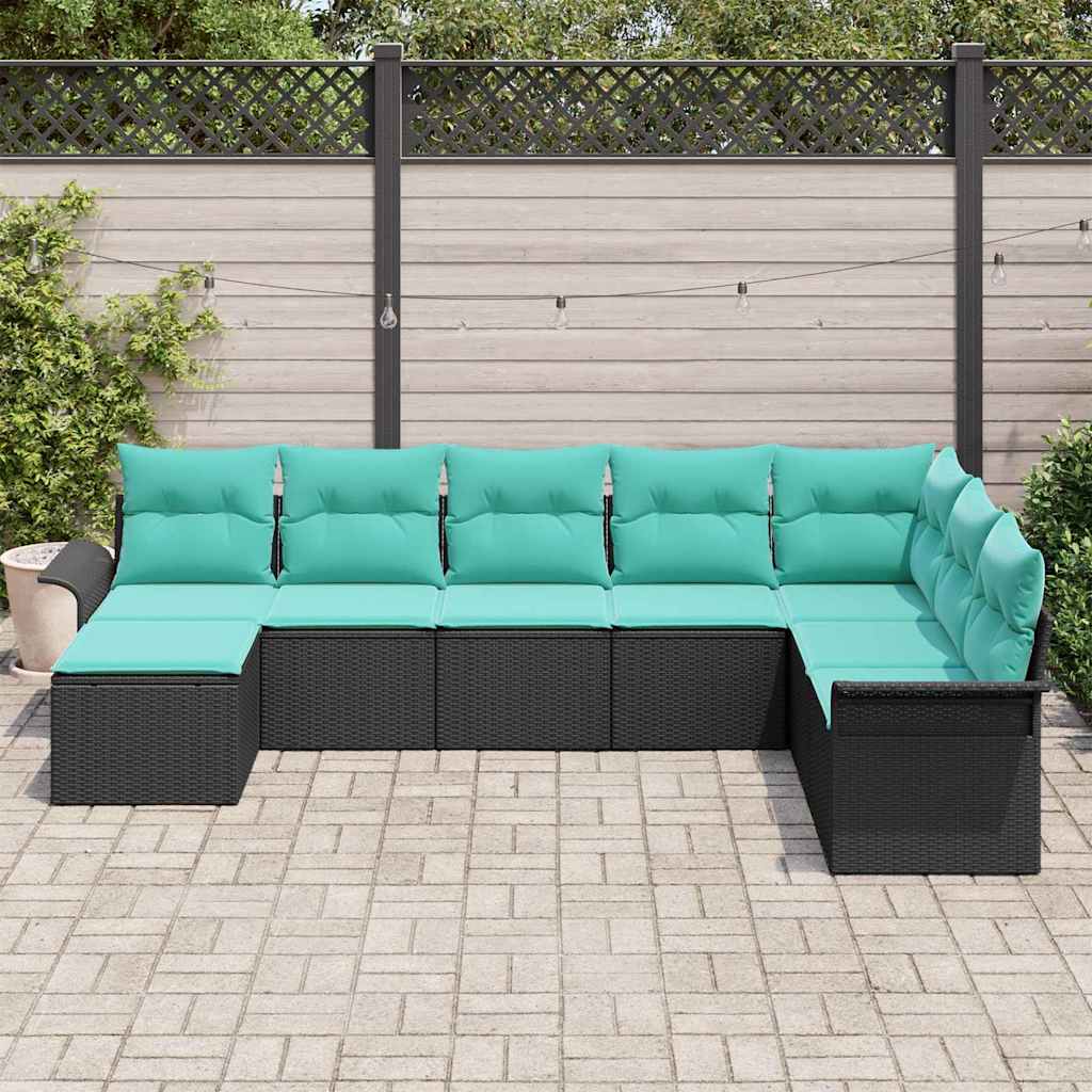 Set Divano da Giardino con cuscino 8 pcs Nero Poly Rattan | homemem39