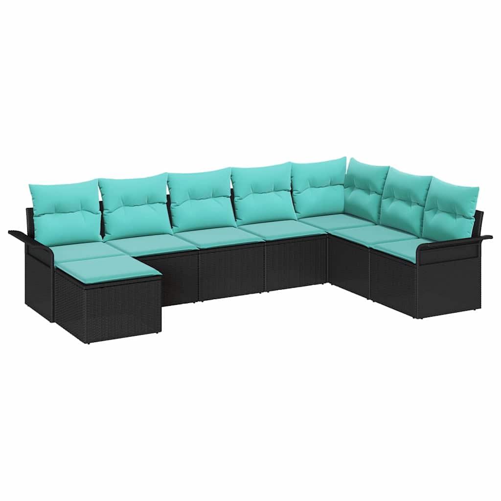 Set Divano da Giardino con cuscino 8 pcs Nero Poly Rattan | homemem39