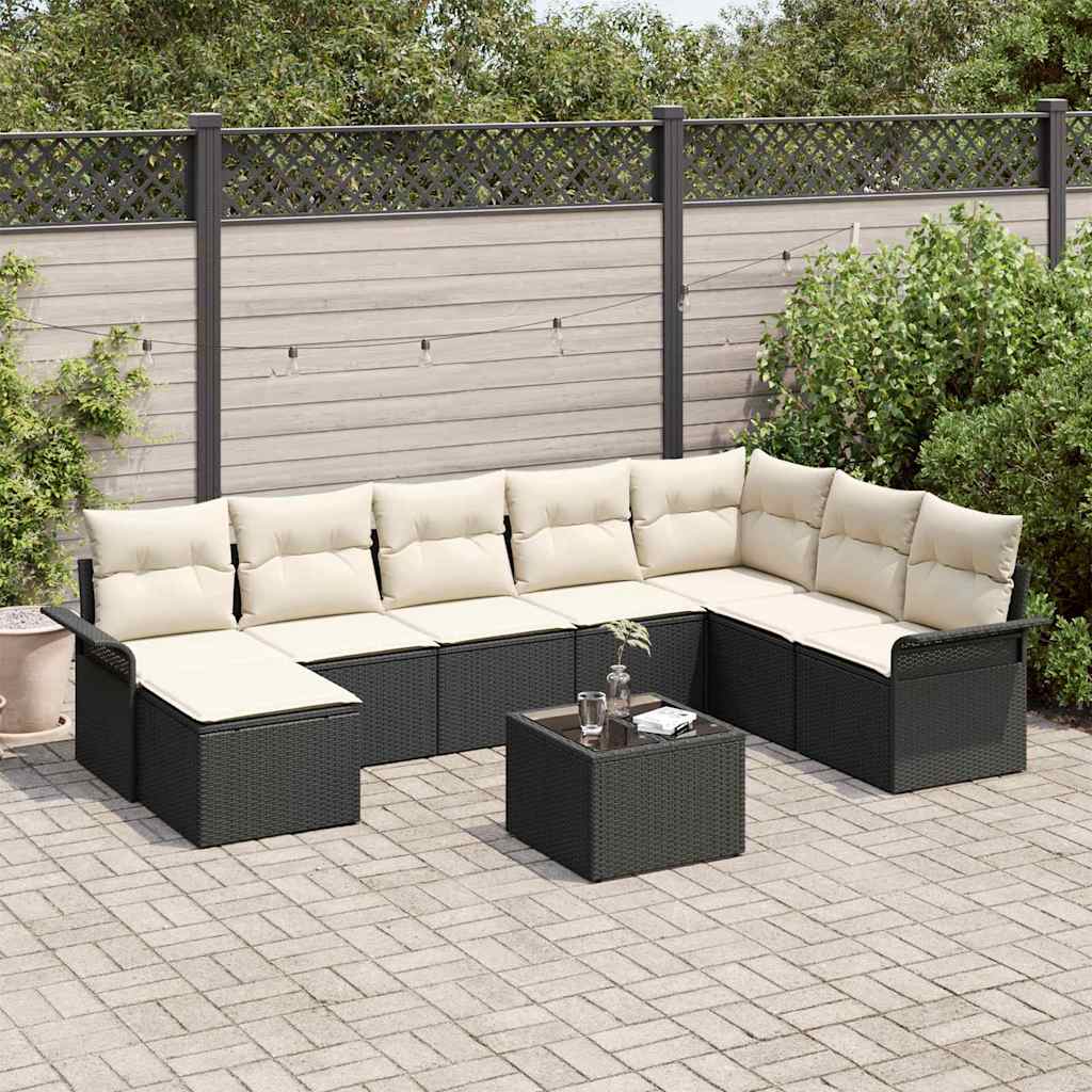 Set Divano da Giardino con cuscino 9 pcs Marrone Poly Rattan | homemem39