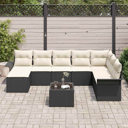 Set Divano da Giardino con cuscino 9 pcs Marrone Poly Rattan | homemem39