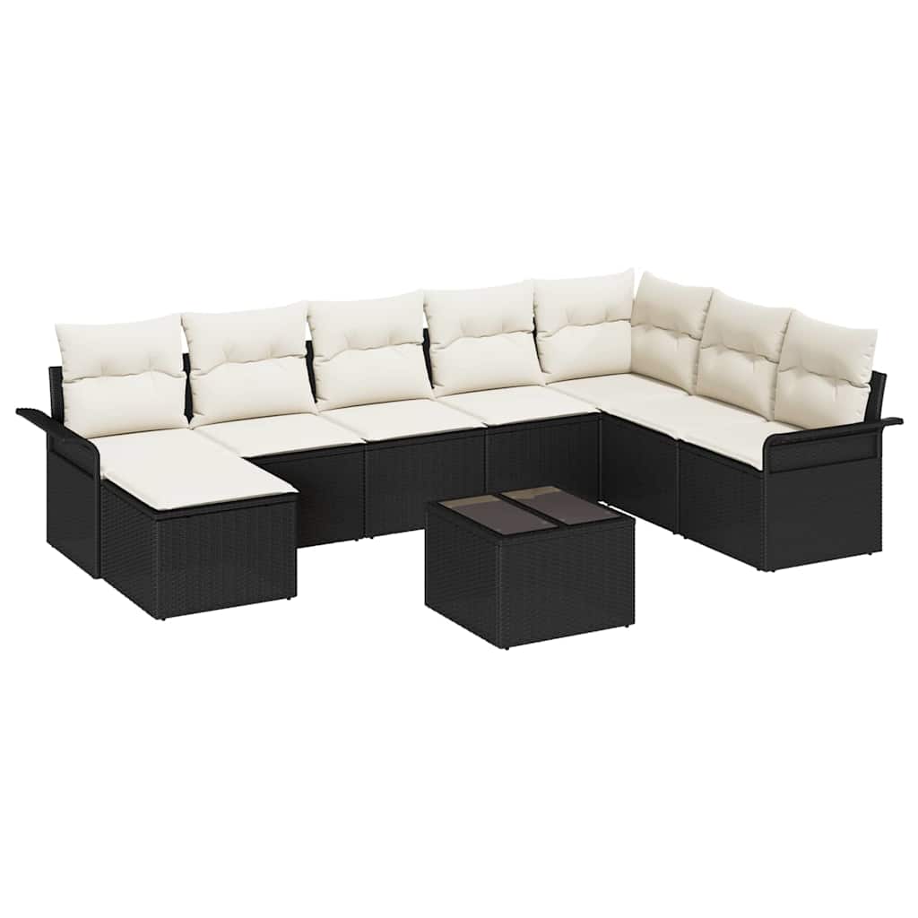Set Divano da Giardino con cuscino 9 pcs Marrone Poly Rattan | homemem39
